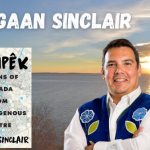 Photo of Niigaan Sinclair and the cover of his book Winipek: Visions of Canada from an Indigenous Centre