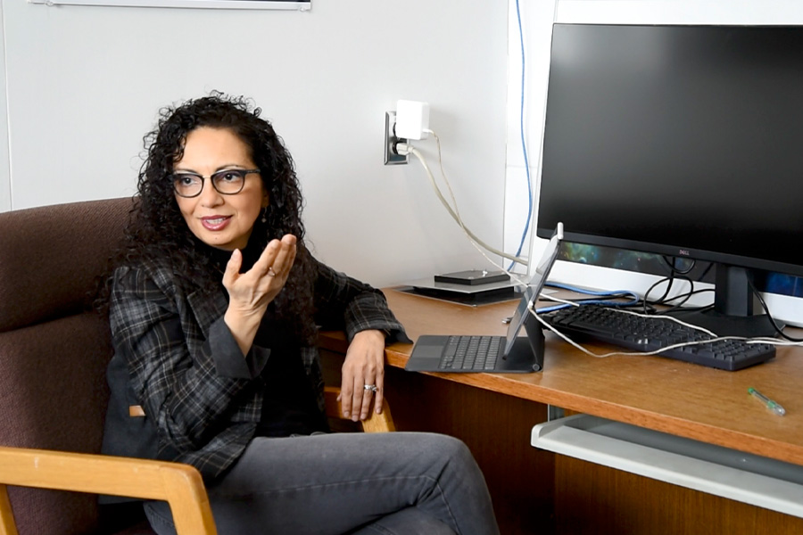 Dr. Samar Safi-Harb having a conversation in her office.