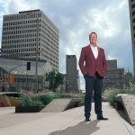 Charlie Spiring stands in downtown Winnipeg