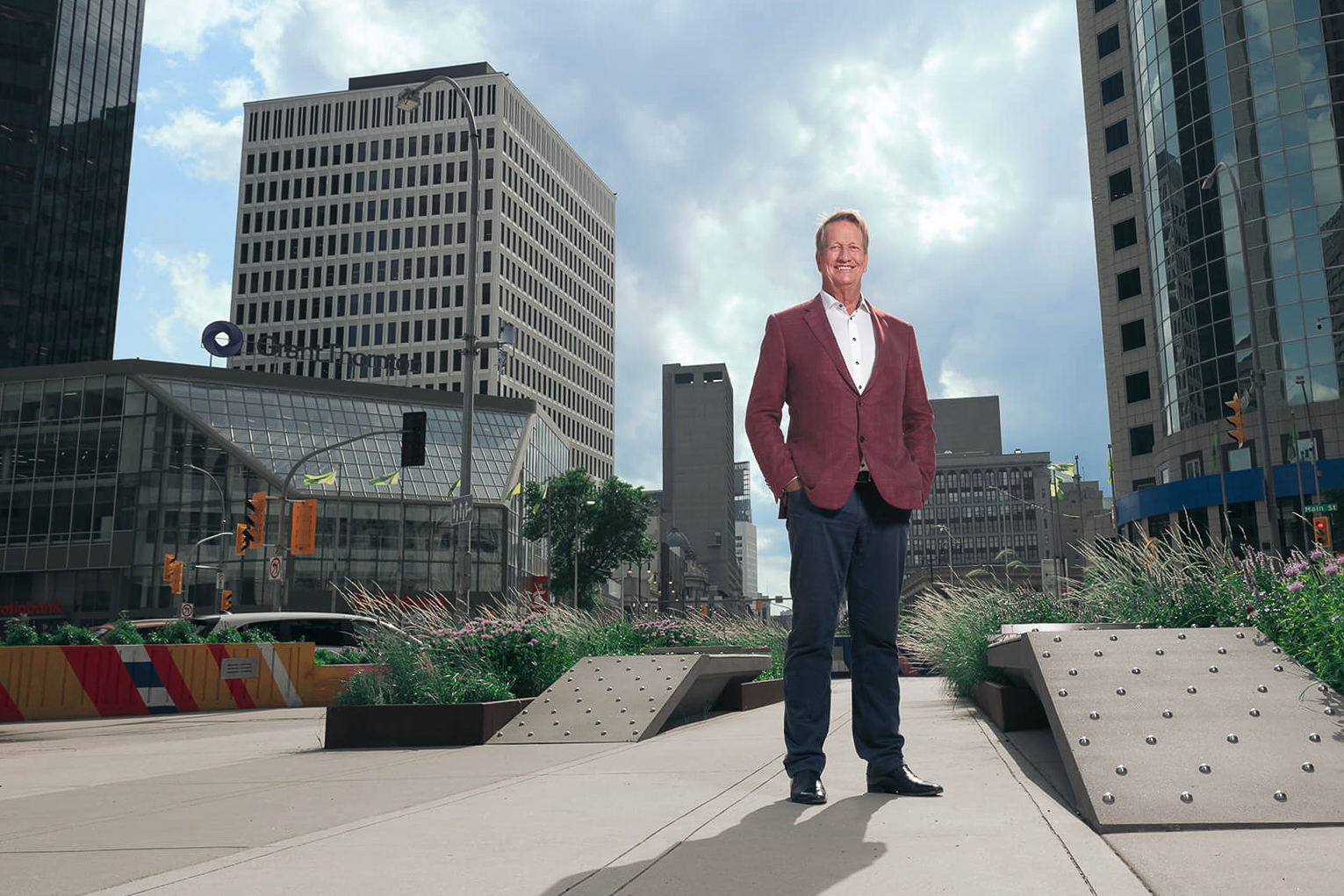 Charlie Spiring stands in downtown Winnipeg