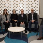 Left to right: Nick Slonosky, Supervising Lawyer; Stephanie Levene, Associate Vice-President (Donor Relations); Simone Vickar, L. Kerry Vickar [LLB/1980], Richard Jochelson, Dean of Law; Yvan Larocque, Supervising Lawyer.