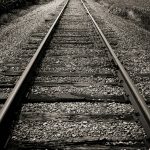 Train tracks in black and white (photo by: Justin Lawson)