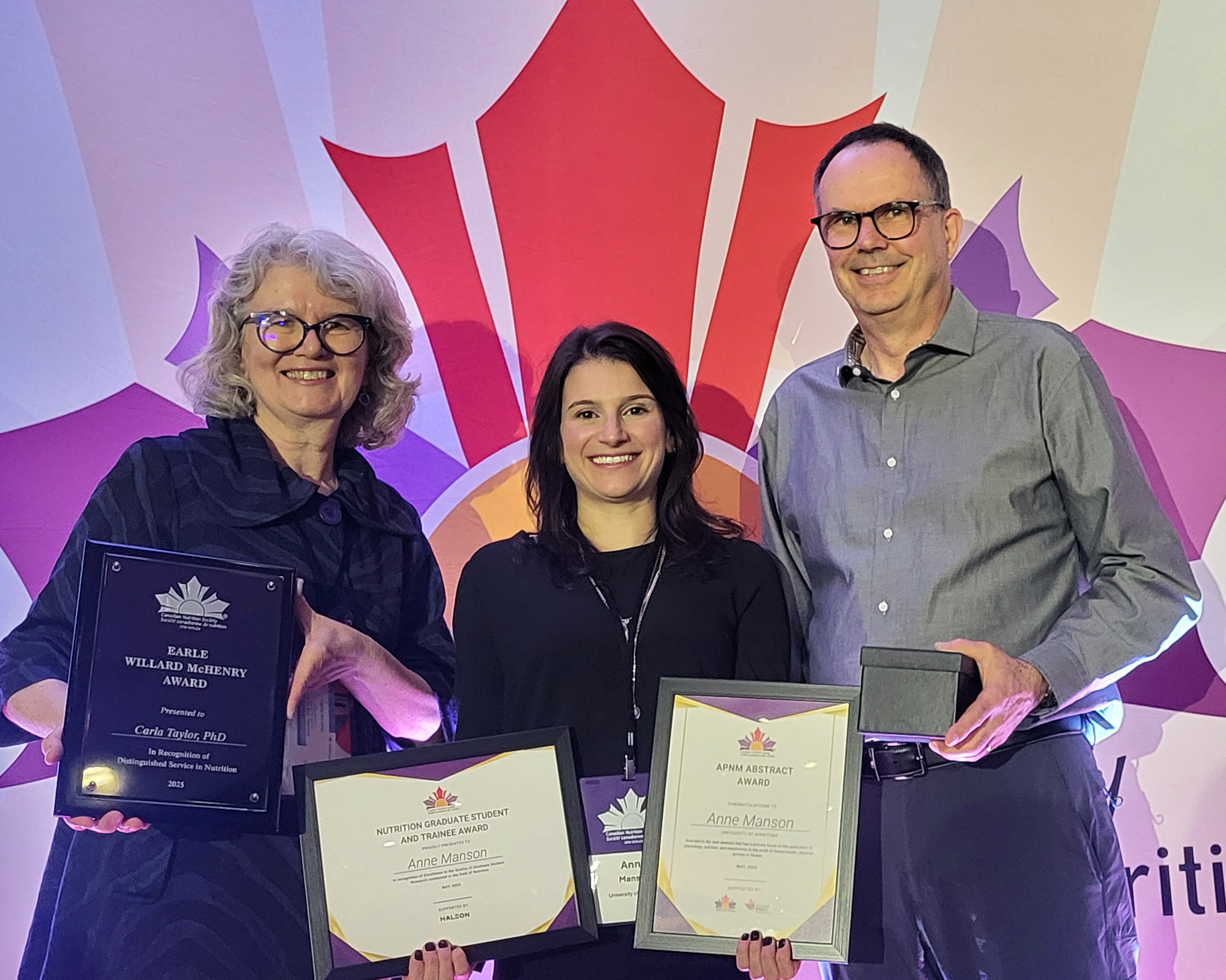 Canadian Nutrition Society Conference winners 2025 - Dr. Carla Taylor, Anne Manson, Dr. Harold Aukema