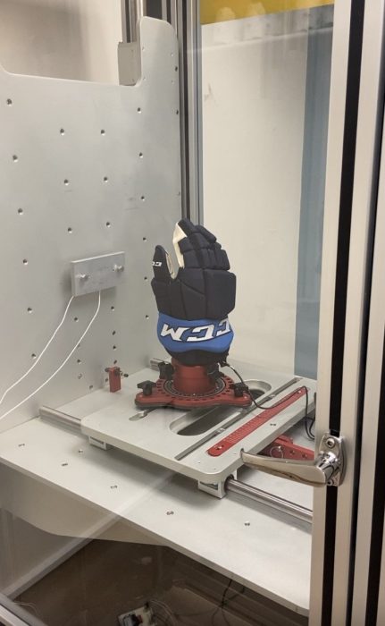 hockey glove in test chamber