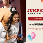 Left hand side is an image of Jumpstart 2024 and the right side is an infographic for the event