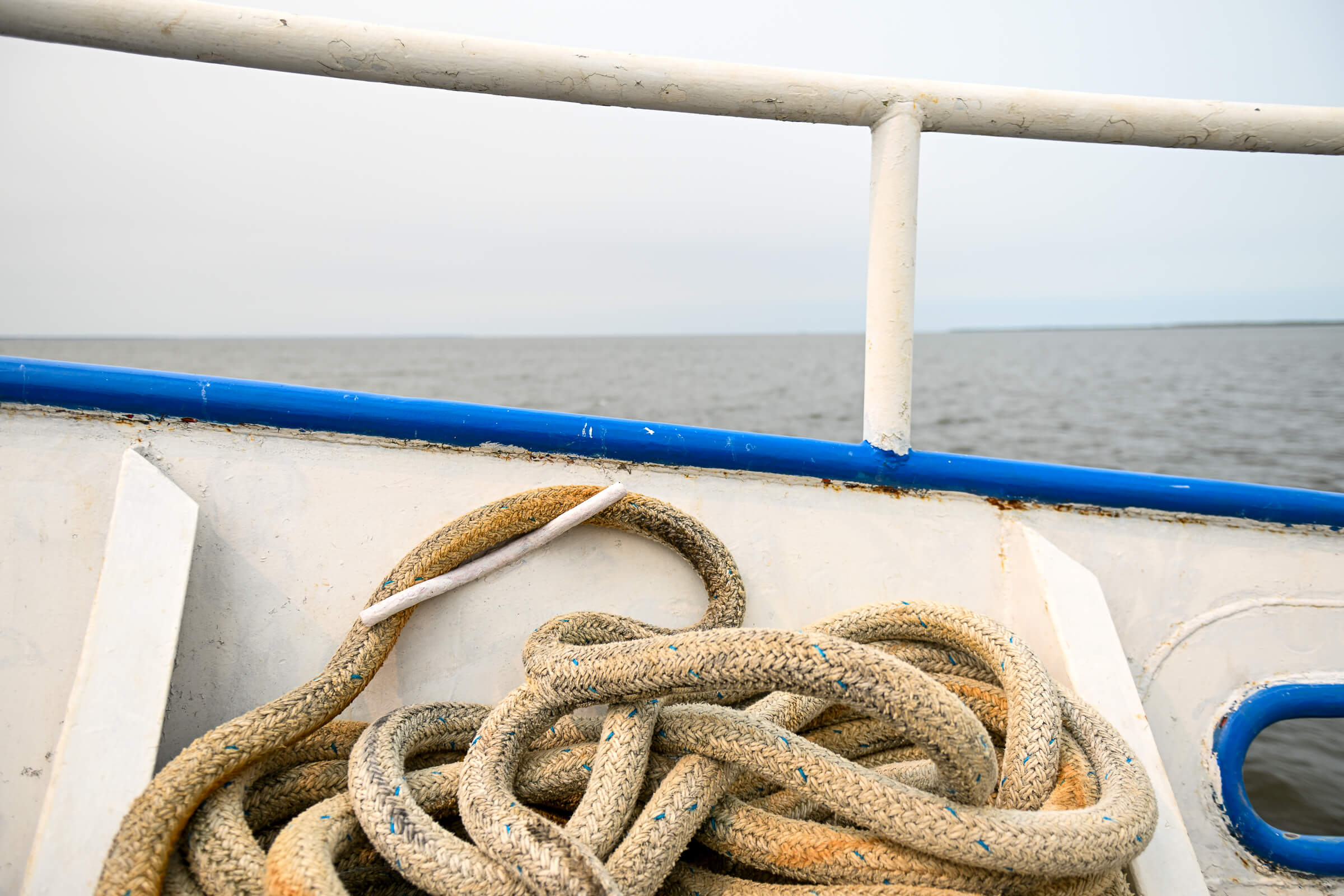 Rope sitting on the deck of the Namao research vessel