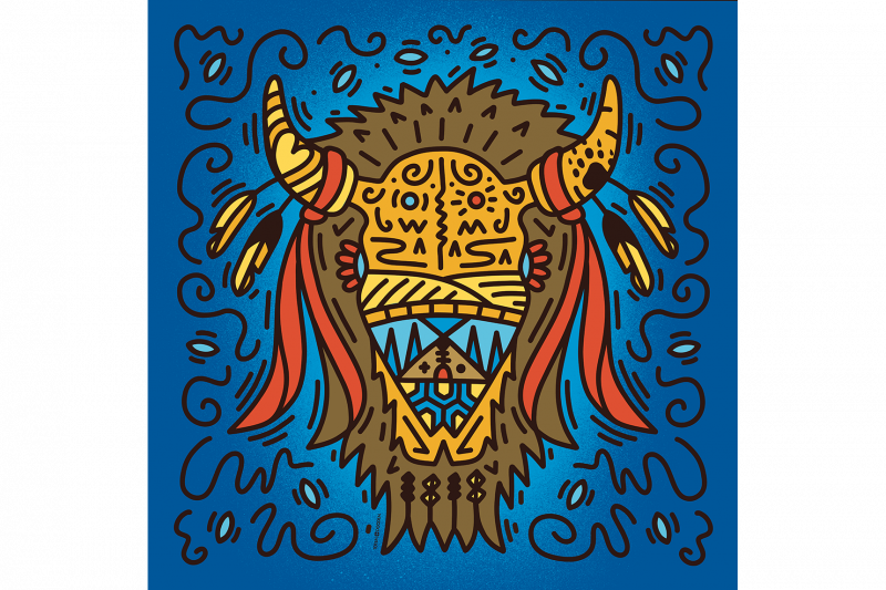 Illustration of bison skull by Jordan Stranger. 