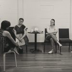 Eden Middleton (center) at their 2024 theatre piece After There Will Be Flowers with collaborators Eve Beauchamp (left) and Lizzie Rajchel (Right). Photo by Annie Wilde.