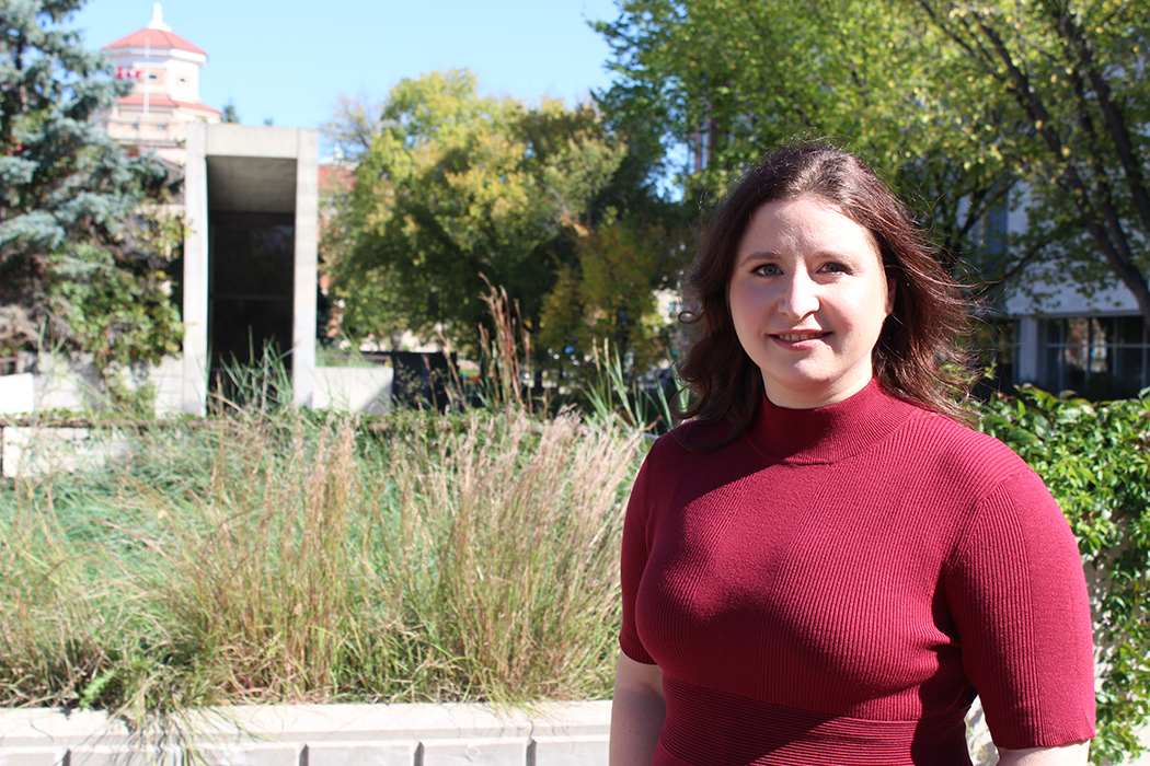 Charlene Braun stands outside at Fort Garry campus.