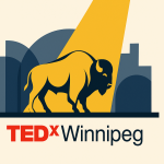 Illustration of a bold black silhouette of a bison centered under a dramatic spotlight