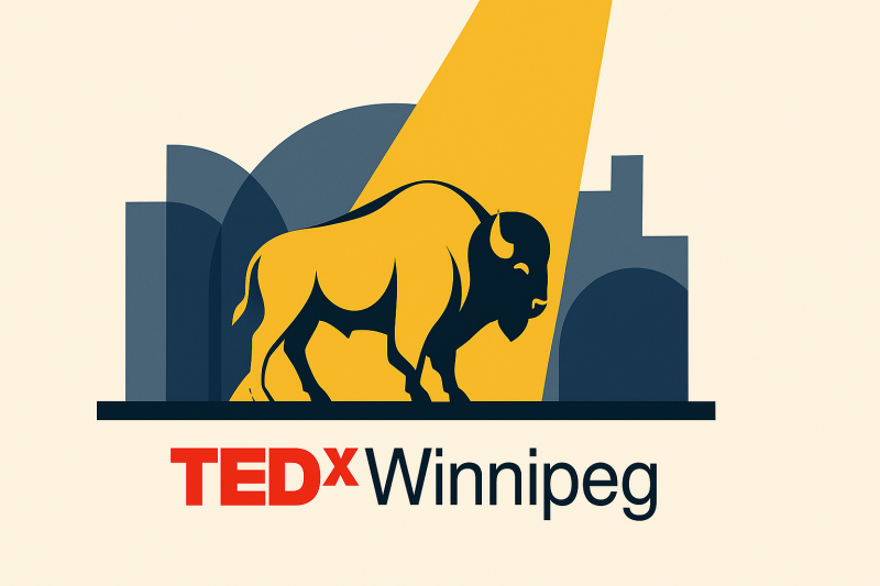 Illustration of a bold black silhouette of a bison centered under a dramatic spotlight