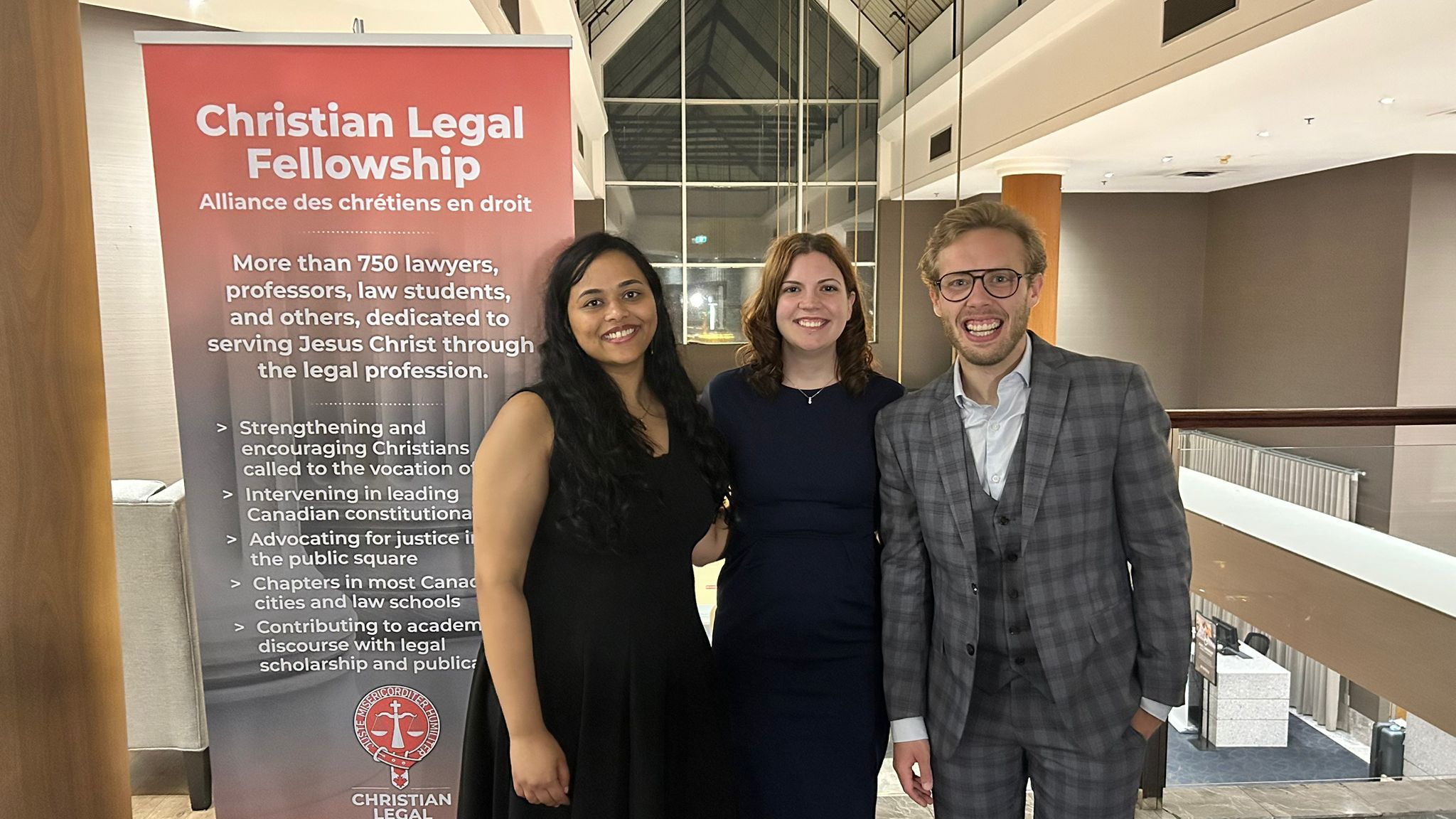 Left to right: Apara Grace, Marianna Pozdirca, and Brett Williams attended the Christian Legal Fellowship (CLF) National Conference in Mississauga, Ontario in September.
