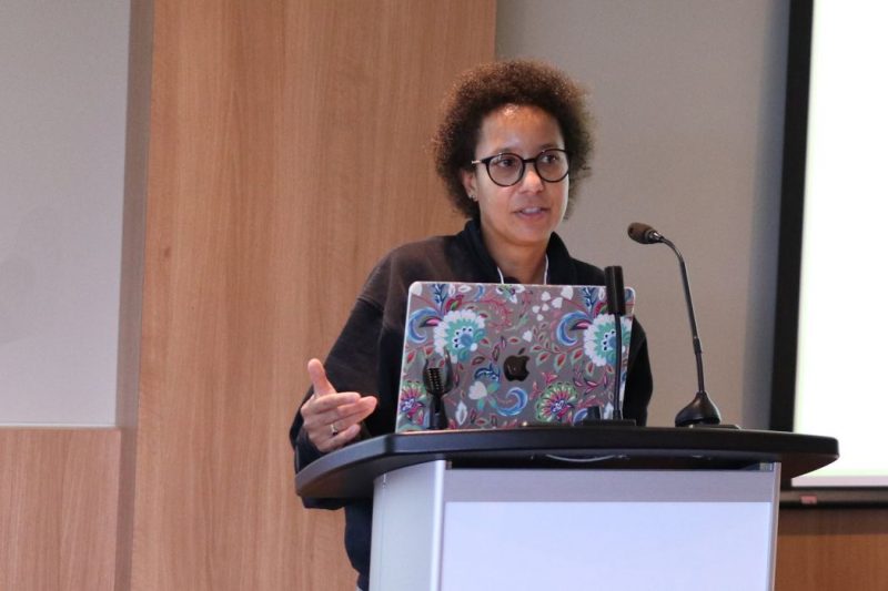 Dr. Tamara Franklin speaks at a lectern.
