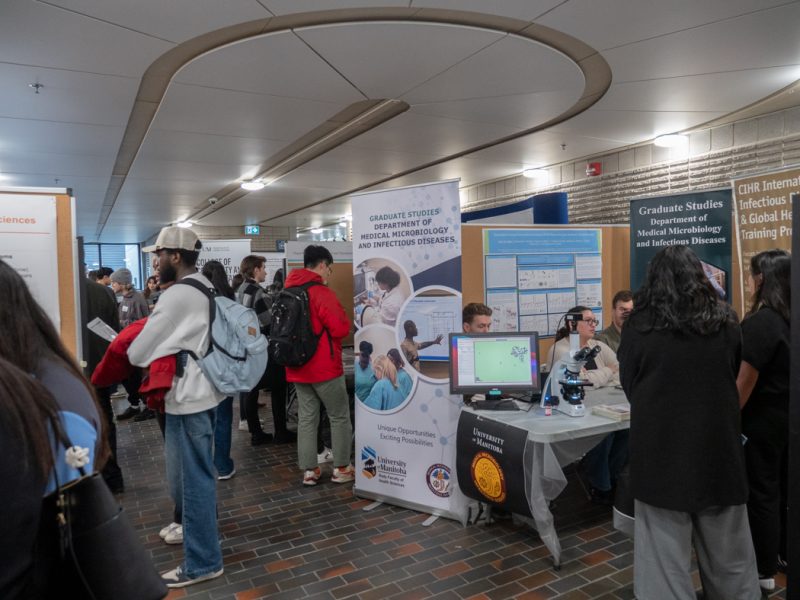 Students visit different booths.