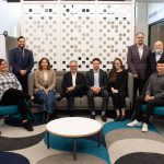 L. Kerry Vickar’s third visit to meet with third-year law students at his namesake business law clinic. Left to right: Jessica Canard, Yvan Larocque (Clinical Counsel), Tina Lerner, L. Kerry Vickar [LLB/80; LLD/25], Paul Chorney, Vanessa Smith, Dr. Richard Jochelson (Dean of Law), Nick Slonosky [BComm/76; LLB/79] (Supervising Lawyer), and Gilad Stitz. Photo by Christine Mazur.