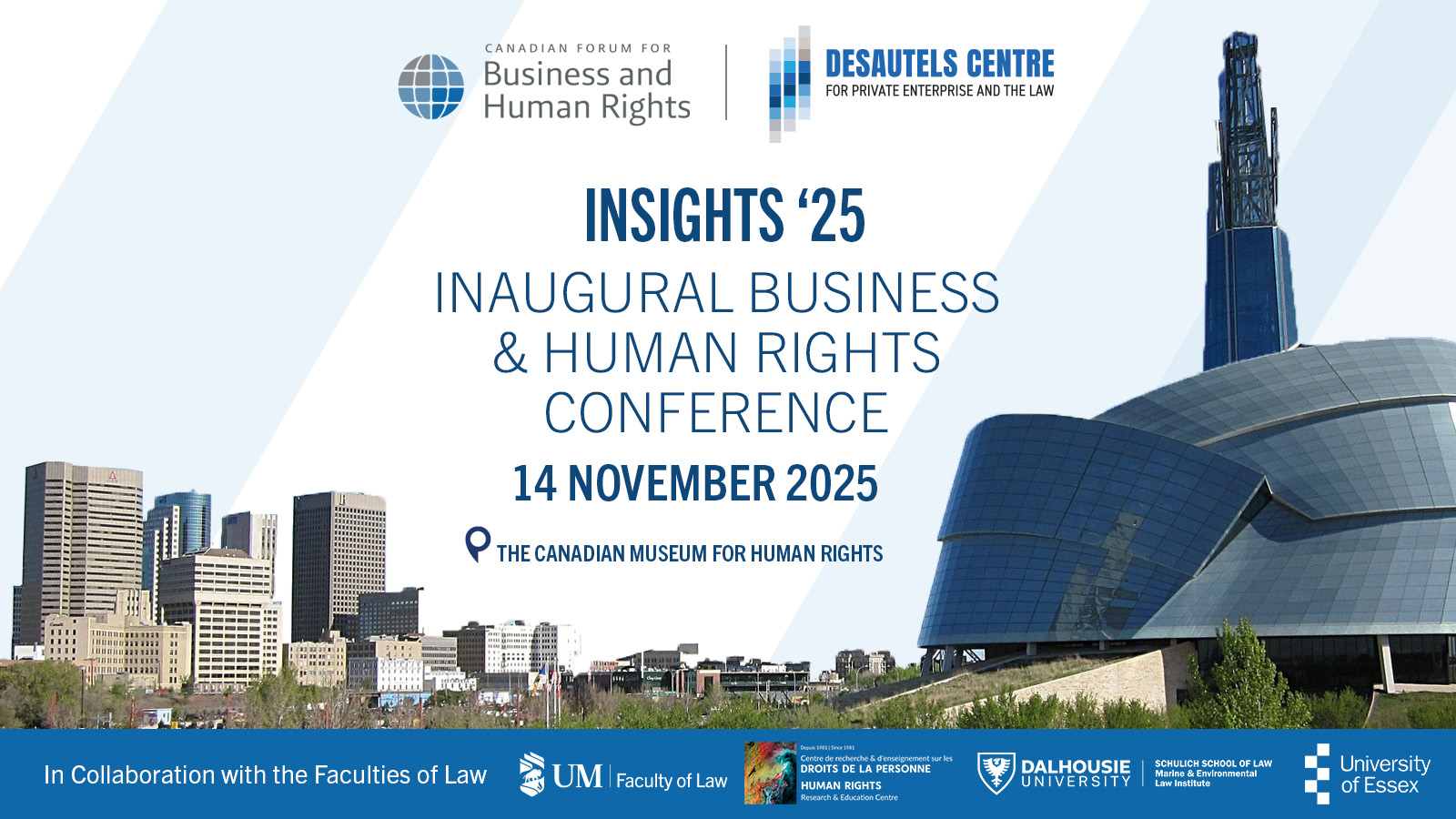 poster graphic for the Insights '25 conference, the inaugural business and human rights conference Nov 14 2025 at the Canadian Museum for human rights
