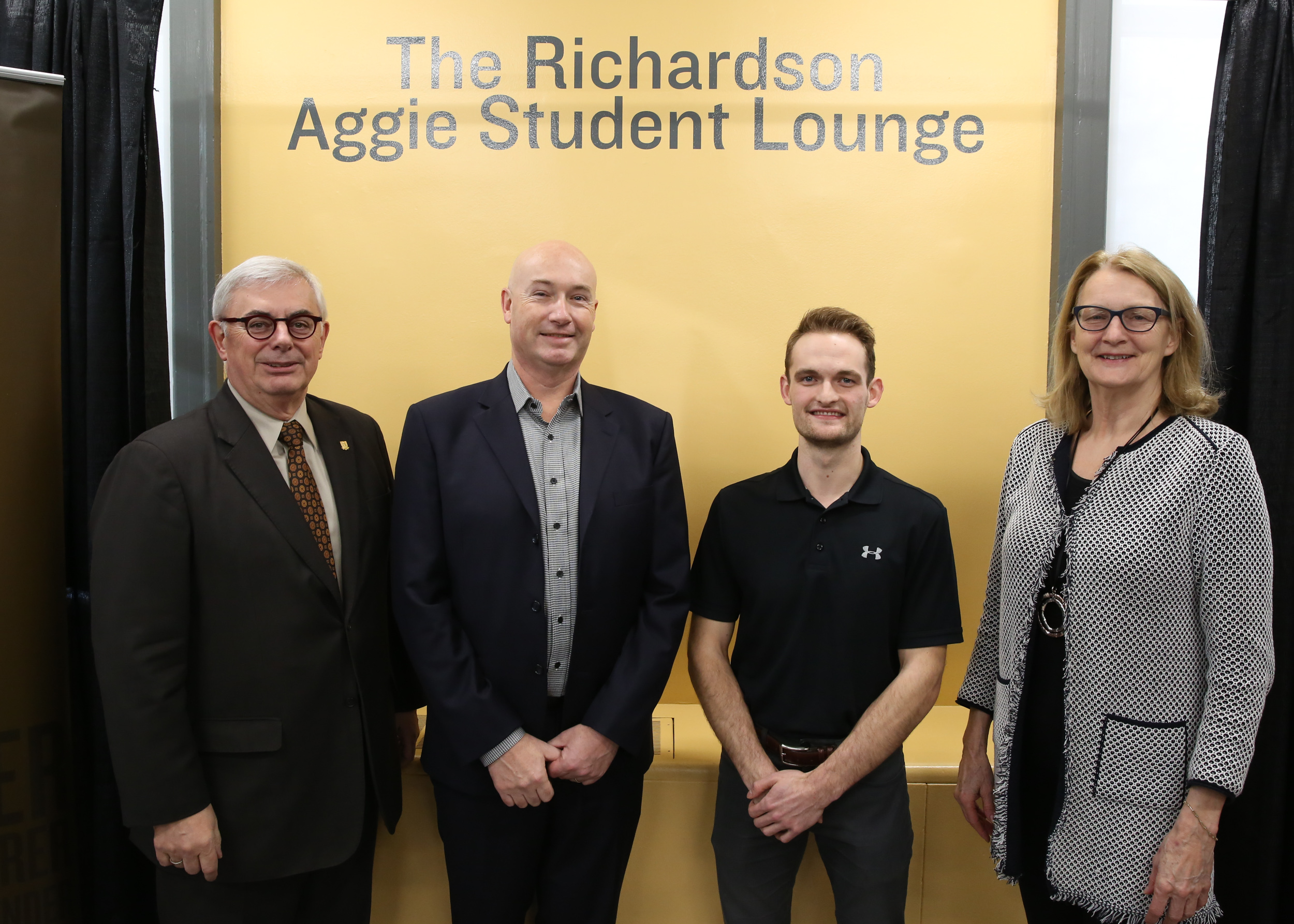 University of Manitoba President David Barnard, Jean-Marc Ruest, Brian Archibald and Karin Wittenberg officially open the new student space.