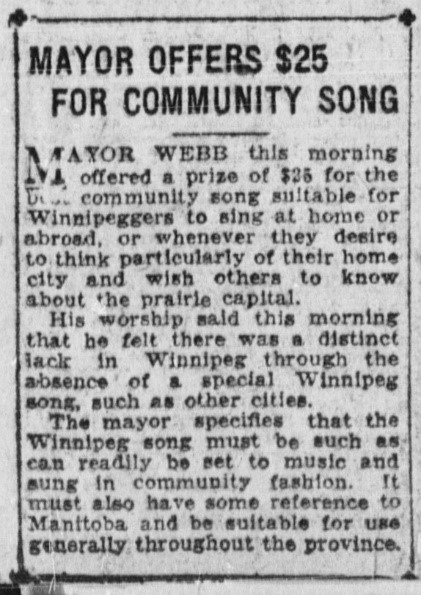 Announcement of song contest on March 3, 1925. The prize was later changed to be $25 for the best song and $25 for the best musical setting.
