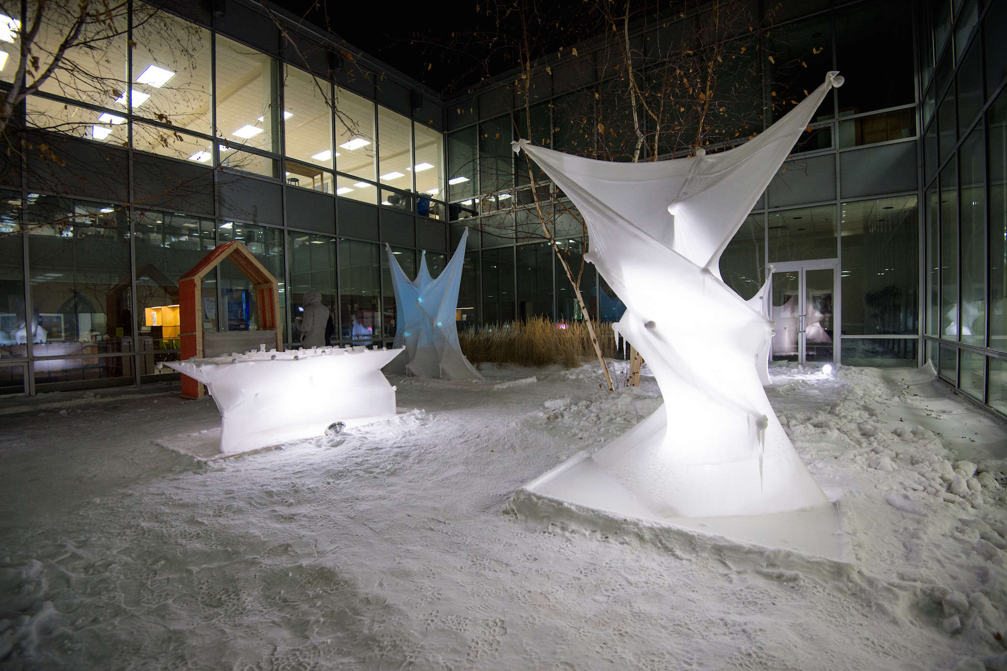 Proteus, ice sculptures, by Lancelot Coar in collaboration with architecture students. Photo: Dylan Hewlett.