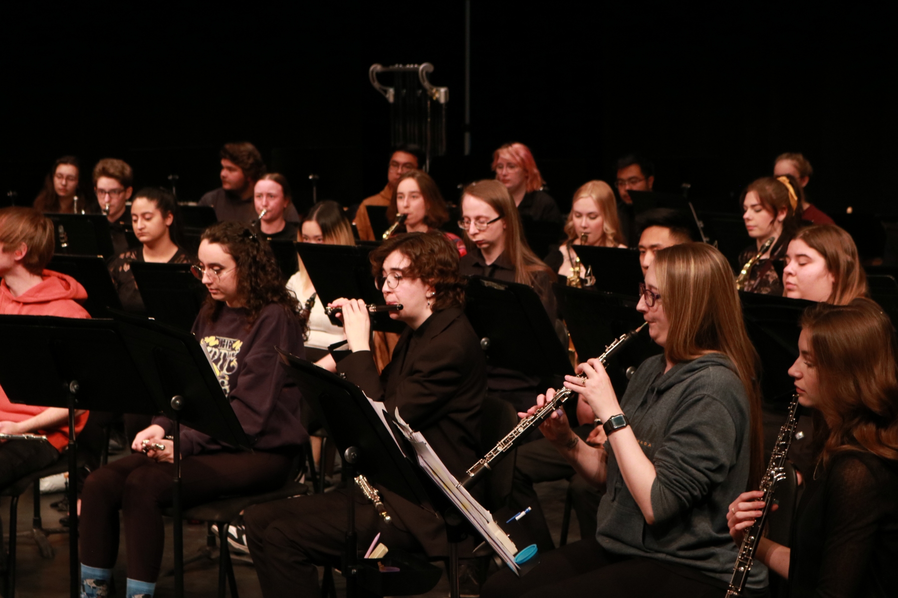 Cal Wiese plays piccolo in a 2023 University of Manitoba Wind Ensemble concert