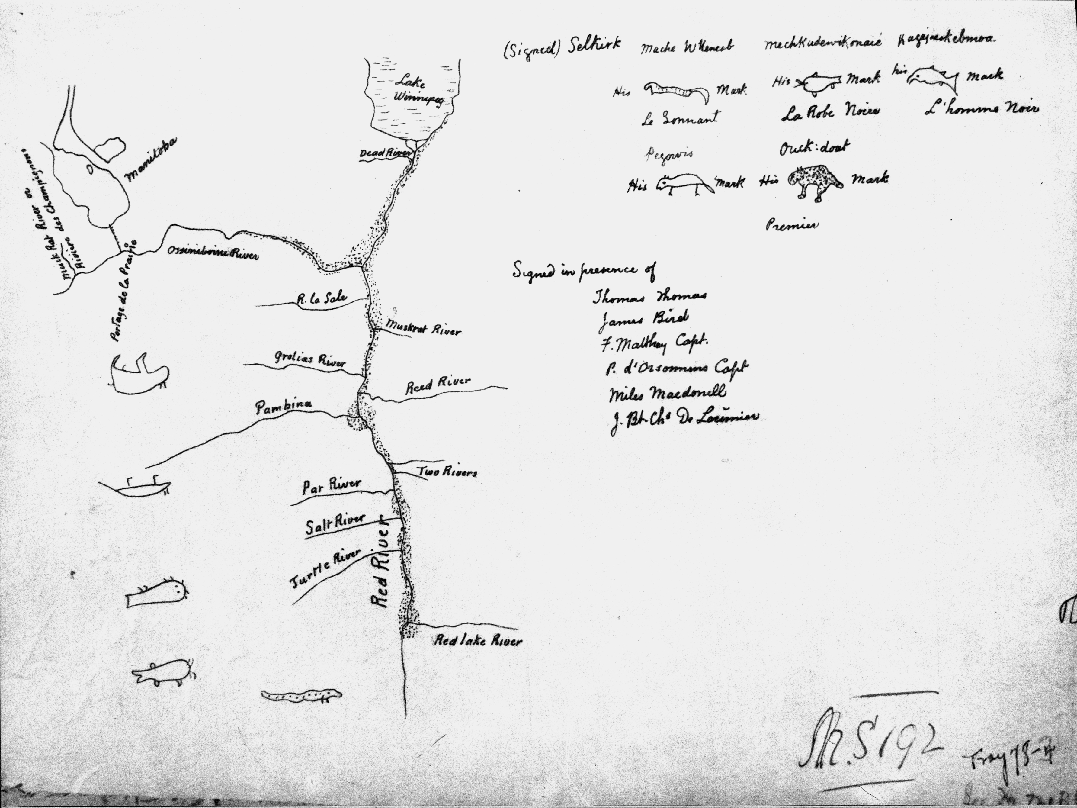 Map and signatures from the 1817 Peguis-Selkirk Treaty.