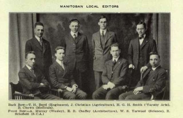 Bruce Chown as the meds editor of the Manitoban, the student newspaper, 1921.