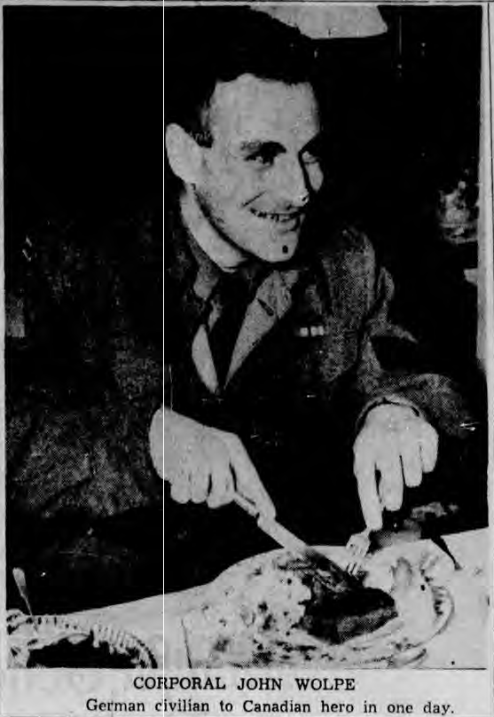 Wolpe having dinner after arrival in Winnipeg. // Winnipeg Tribune, Feb. 21, 1946, p. 1.