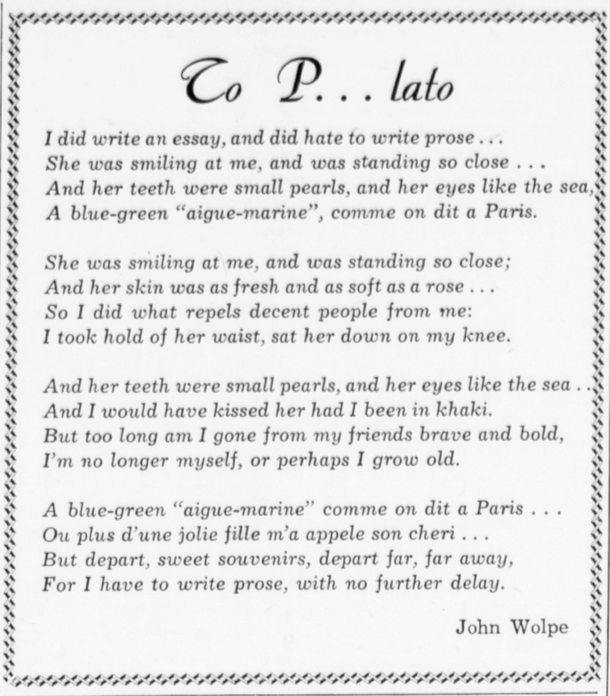 Poem titled "To Plato." // The Manitoban, March 11, 1947, p.3.