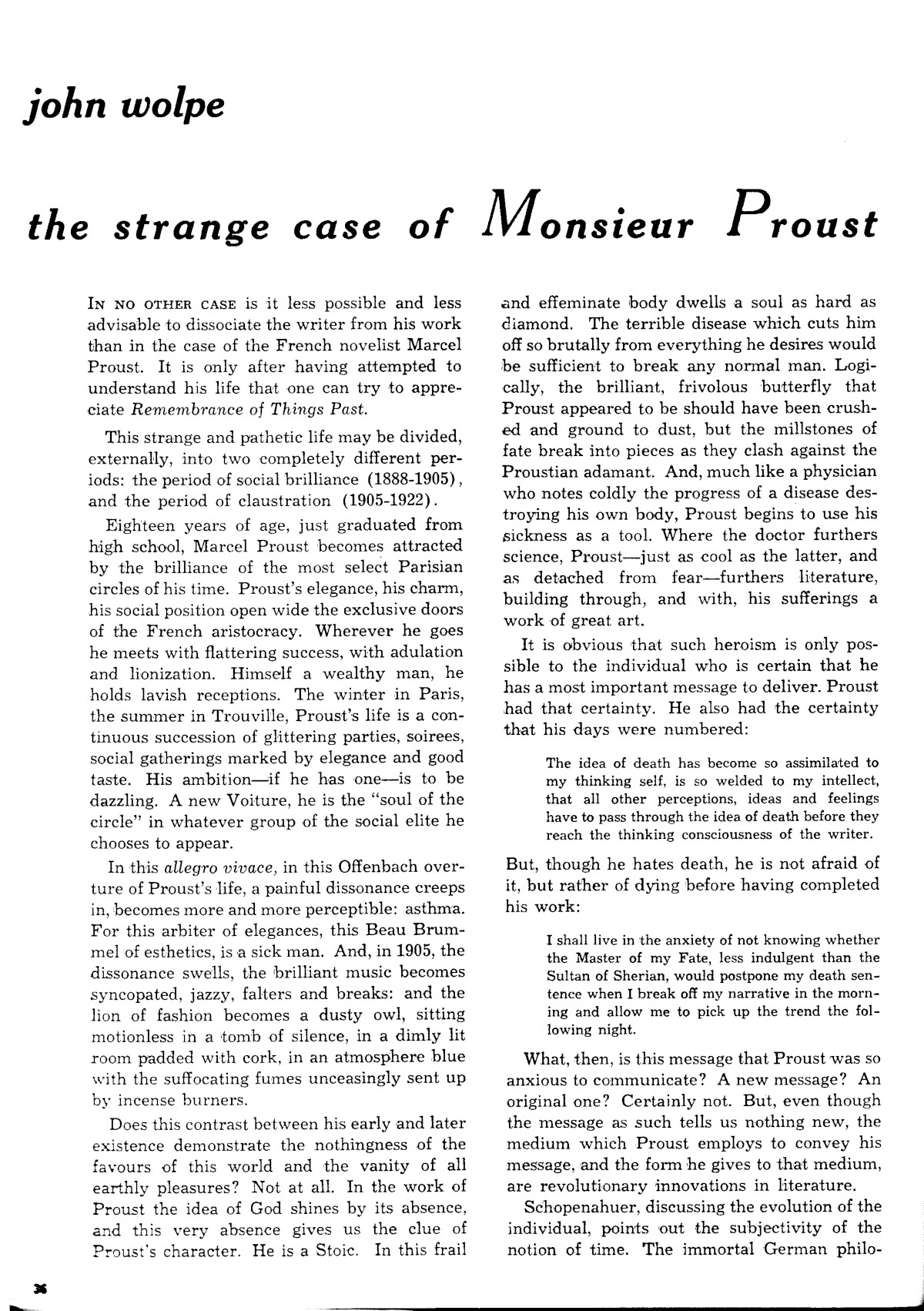 Article about Proust's "Remembrance of Things Past." // Creative Campus, January 1949, pp. 36-40.