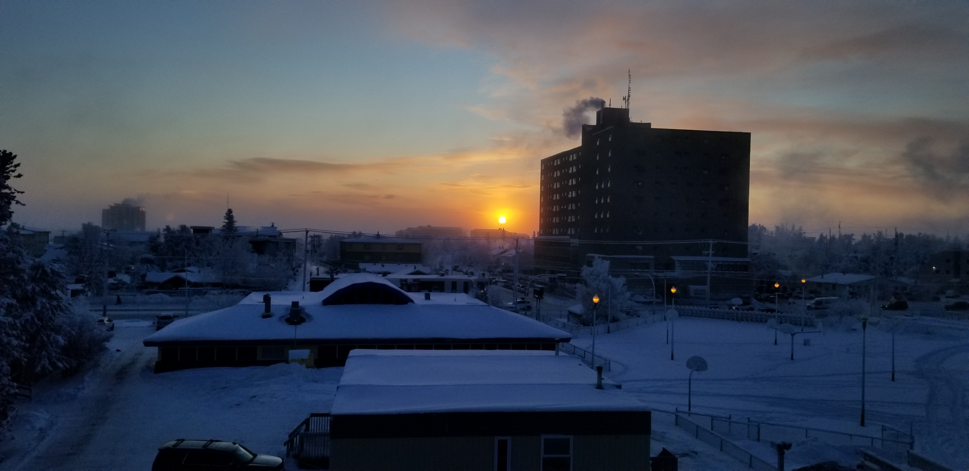 10am sunrise in Yellowknife, view from the Stantec office (December)
