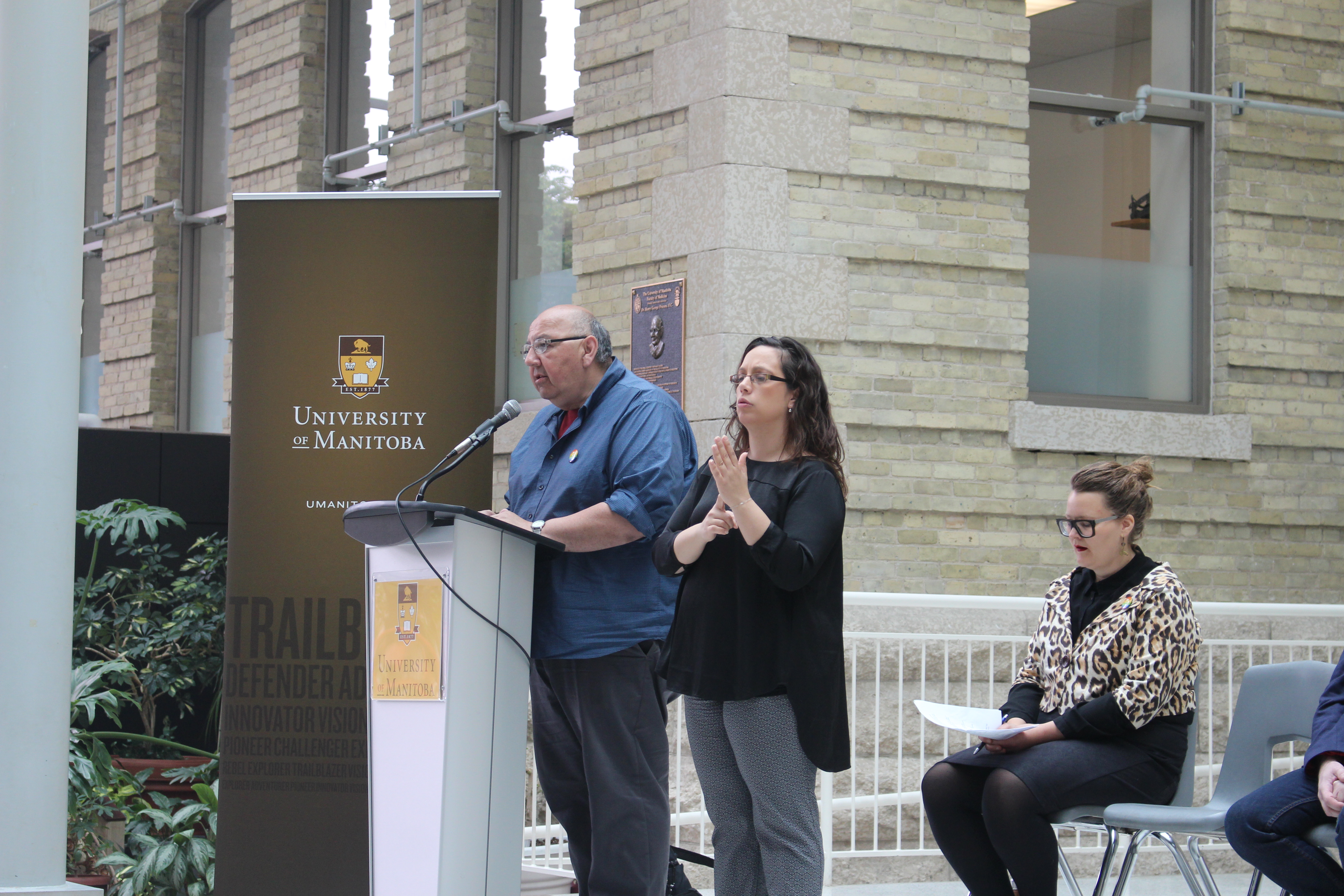 Albert McLeod from Two-Spirited People of Manitoba at the U of M flag raising on May 29.