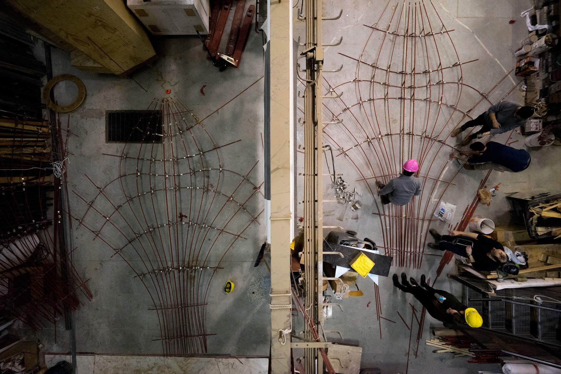 An overhead view of a wire structure at the Centre for Architectural Structures. Photo by Lancelot Coa and Technology
